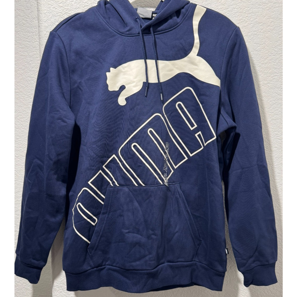 NWT PUMA Big Logo Mens Navy Blue Long Sleeve Hoodie Sweatshirt Vintage Y2K Sz M